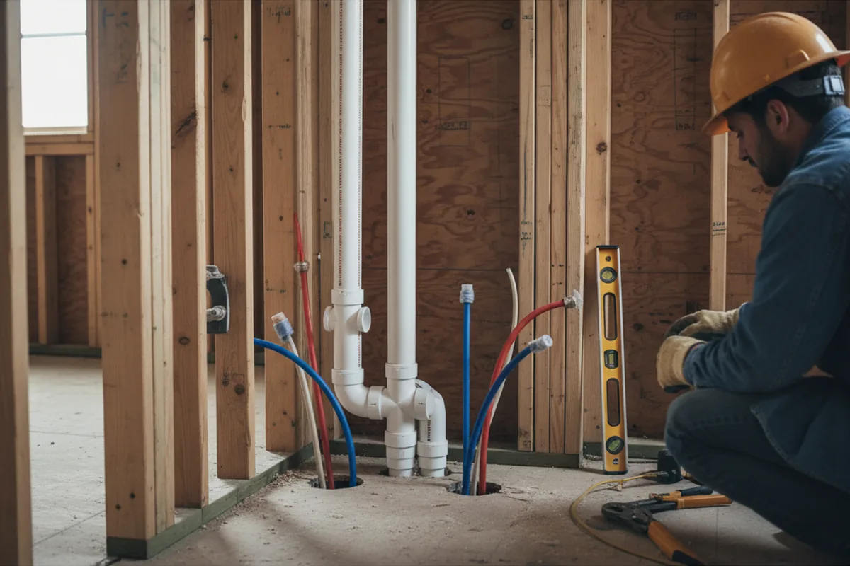 Drain and supply rough-in during Leak Detection in Westfield Center